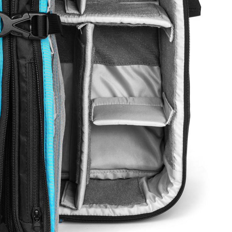 Kiboko 2.0 camera backpack opened to show its grey dividers